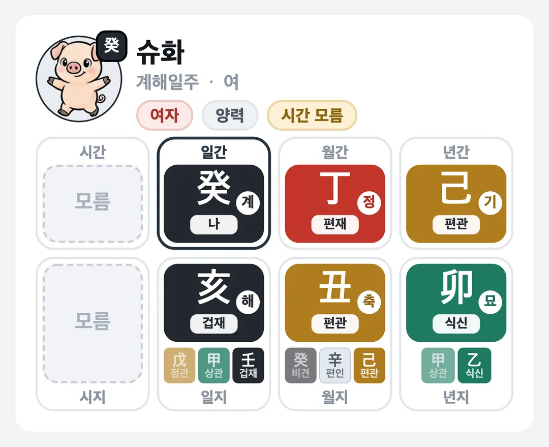 슈화 사주 원국 — 계해일주