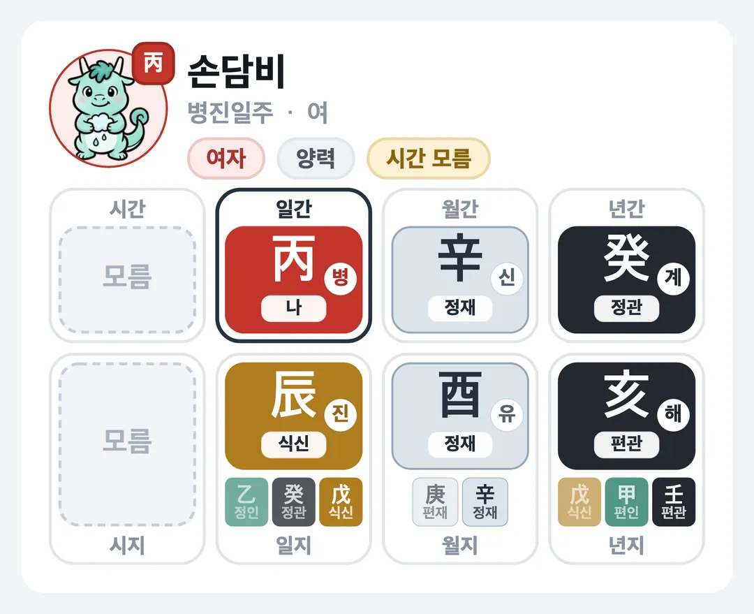 손담비 사주 원국 — 병진일주