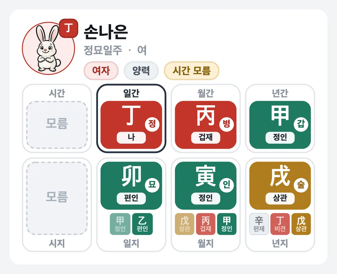 손나은 사주 원국 — 정묘일주