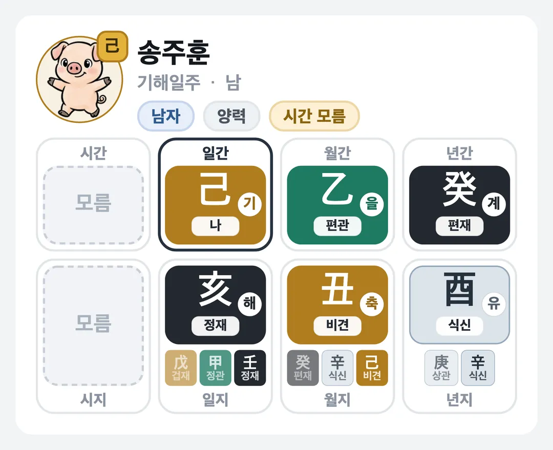 송주훈 사주 원국 — 기해일주