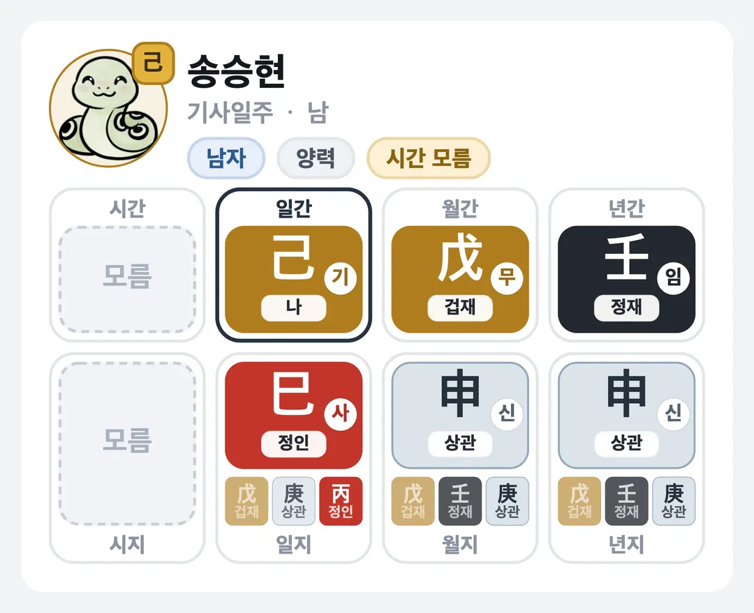 송승현 사주 원국 — 기사일주
