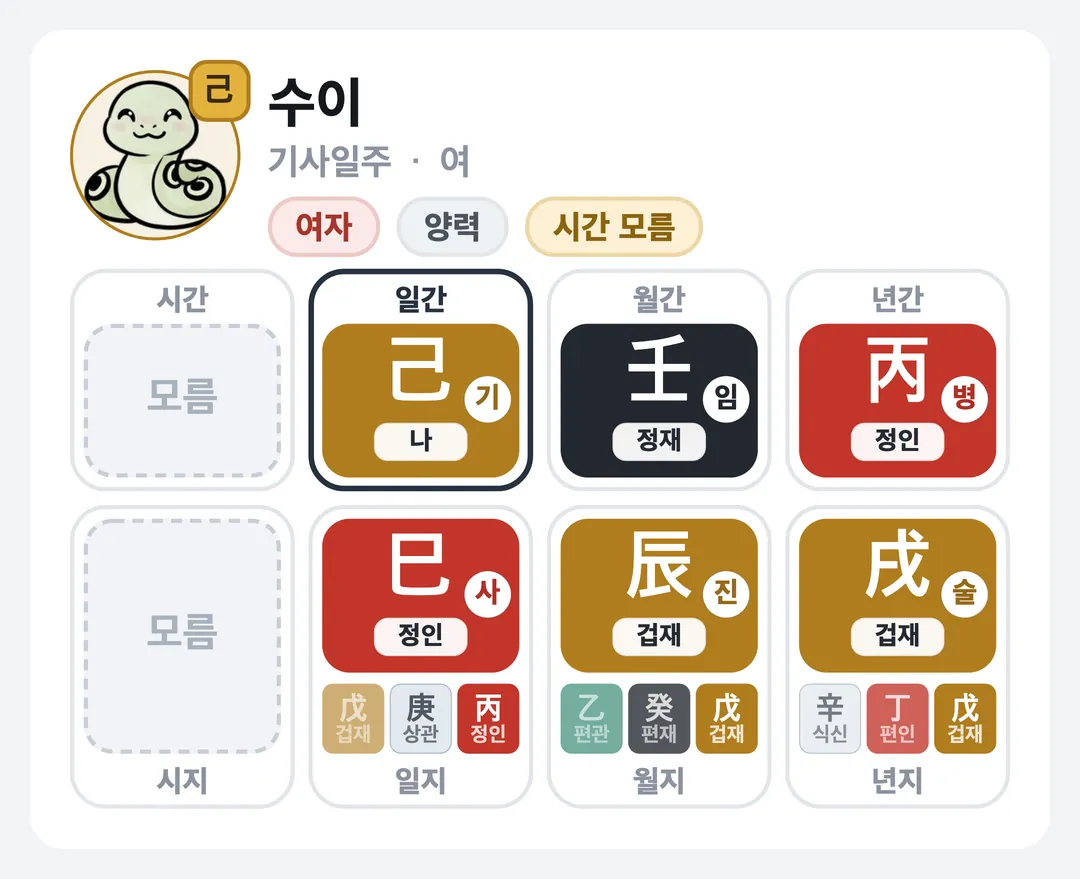 수이 사주 원국 — 기사일주