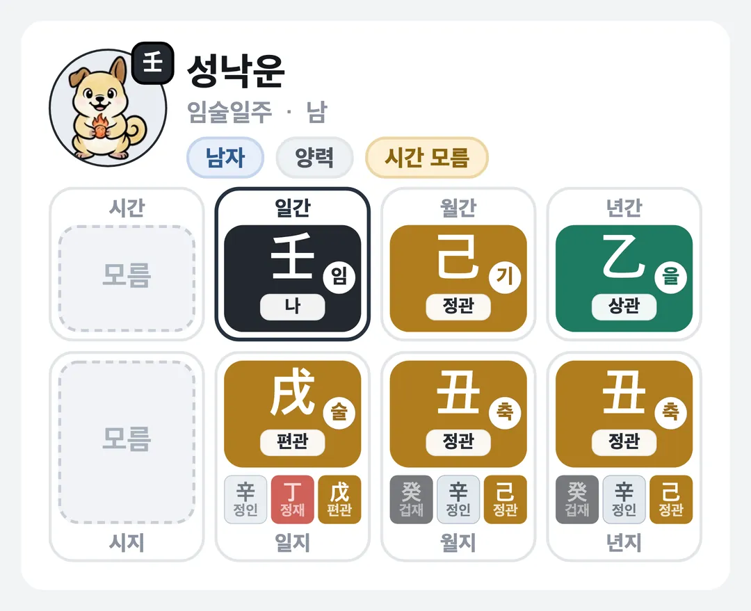 성낙운 사주 원국 — 임술일주