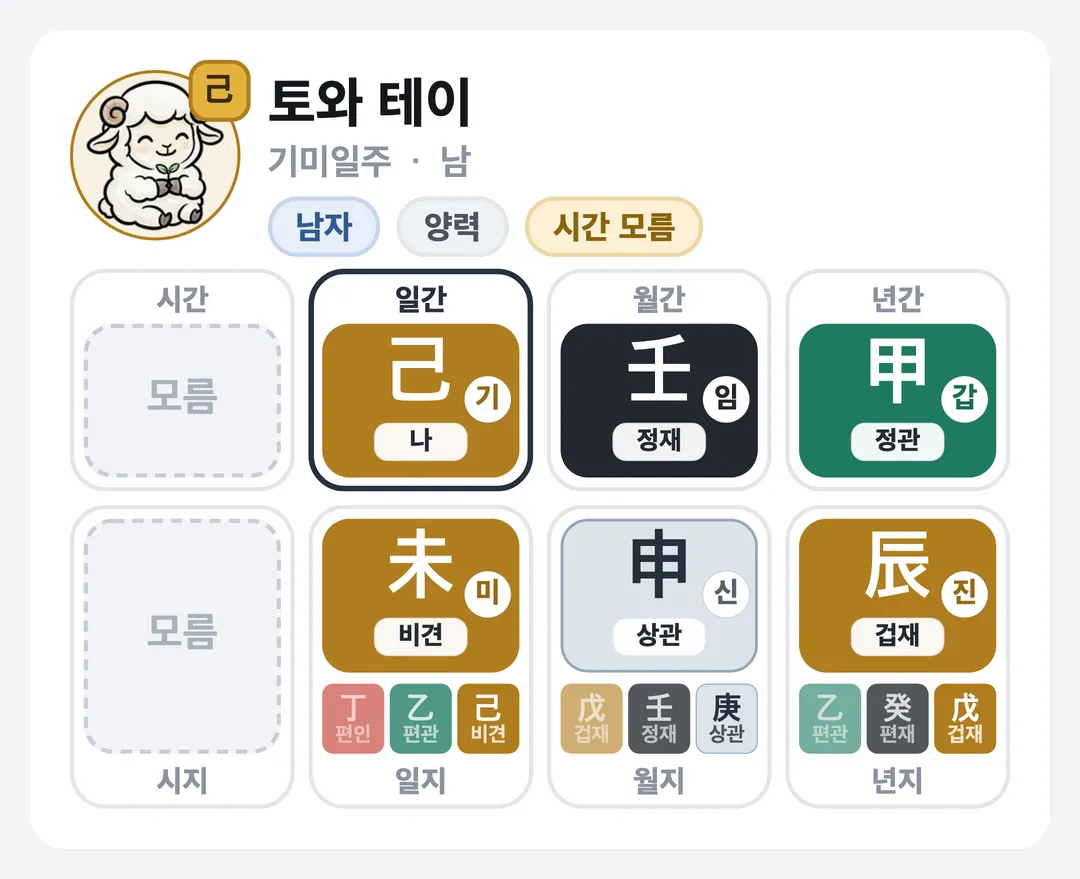토와 테이 사주 원국 — 기미일주