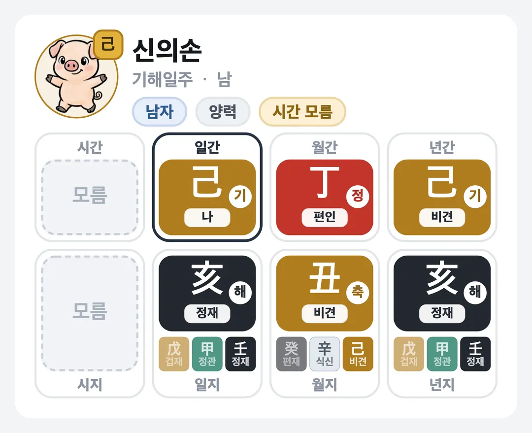 신의손 사주 원국 — 기해일주