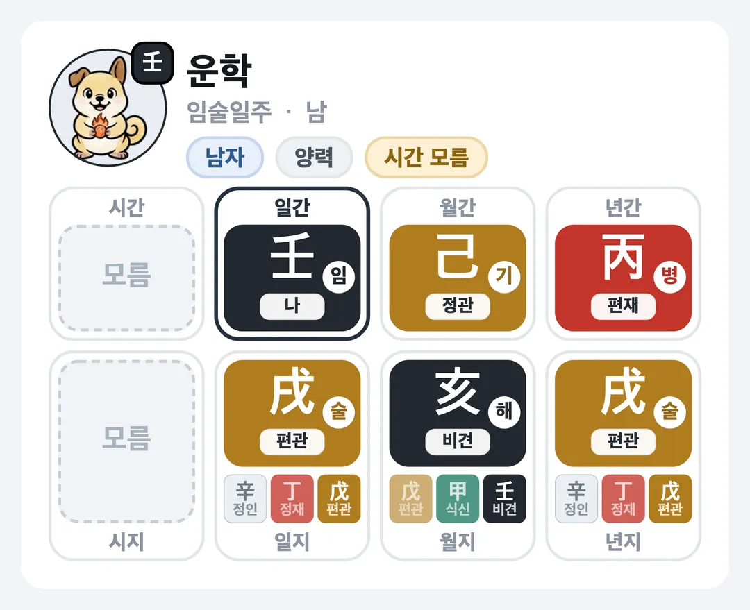 운학 사주 원국 — 임술일주
