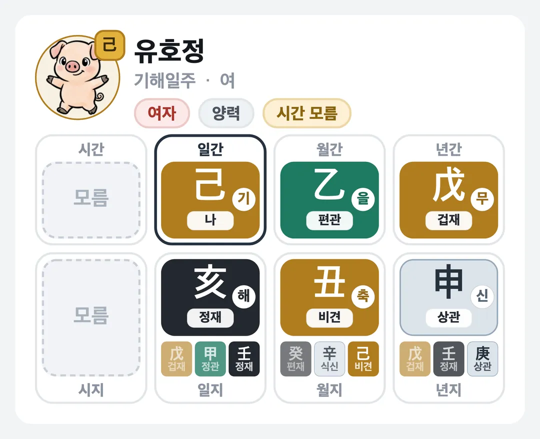 유호정 사주 원국 — 기해일주