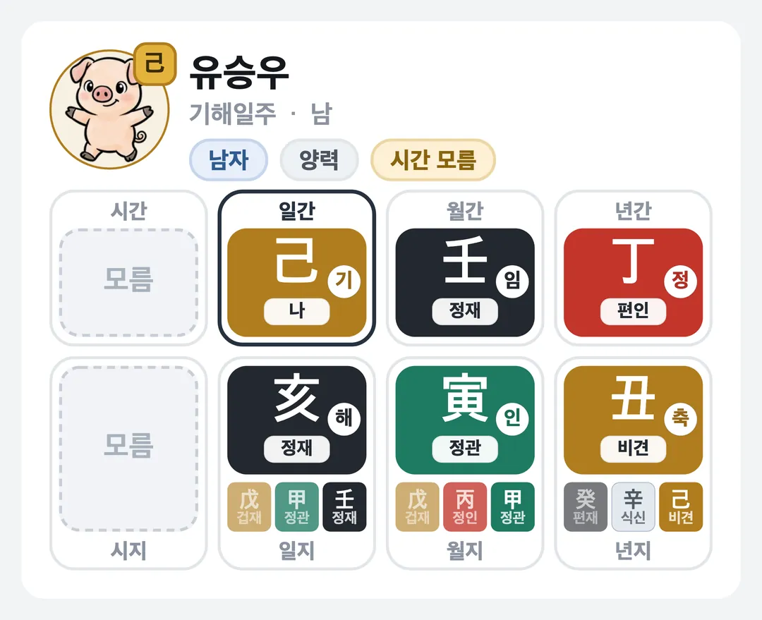 유승우 사주 원국 — 기해일주
