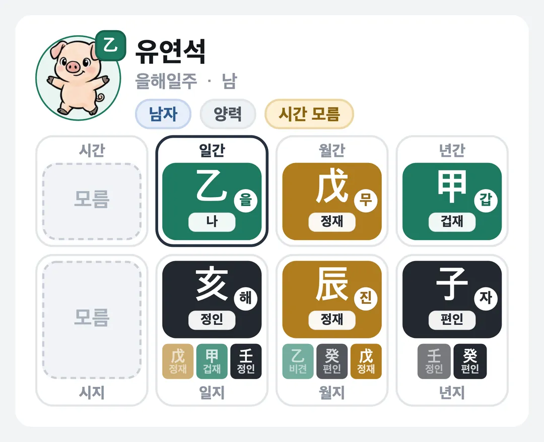 유연석 사주 원국 — 을해일주