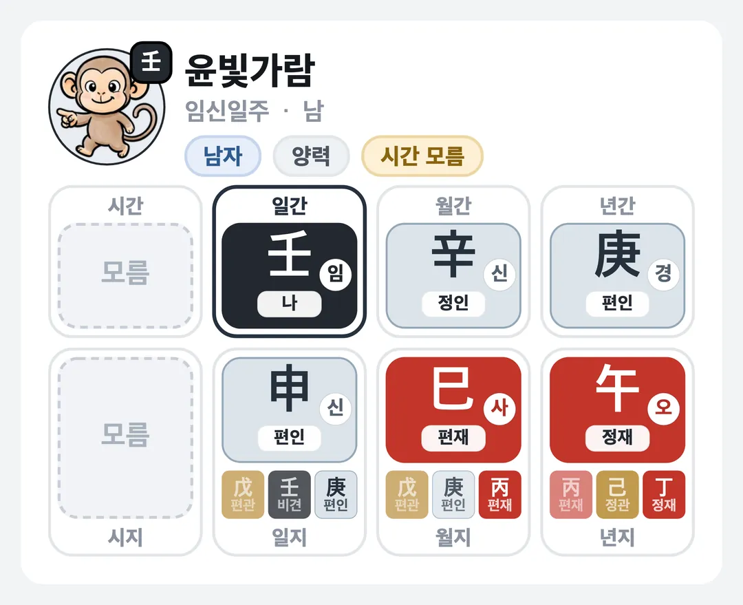 윤빛가람 사주 원국 — 임신일주