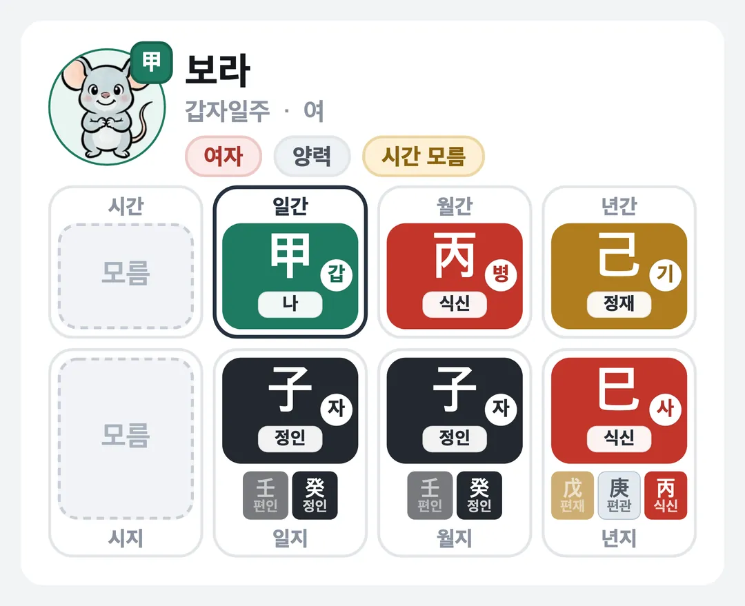 보라 사주 원국 — 갑자일주