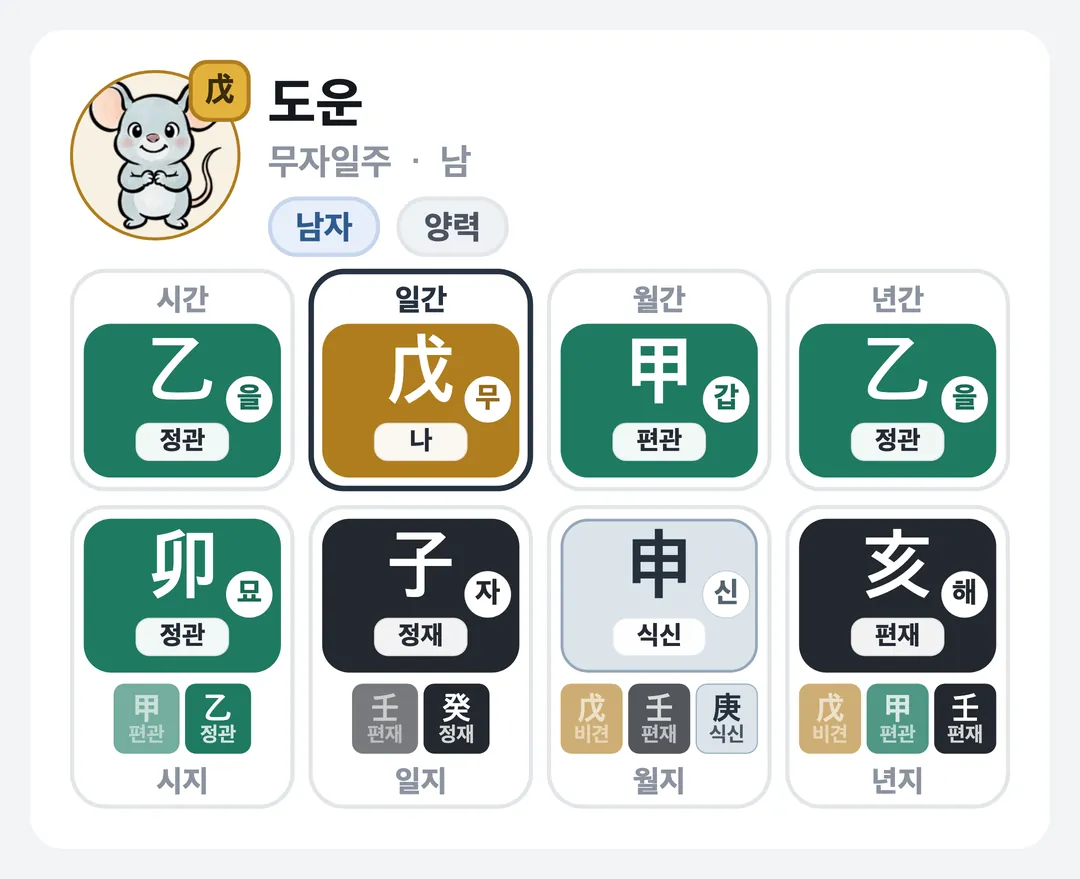 도운 사주 원국 — 무자일주