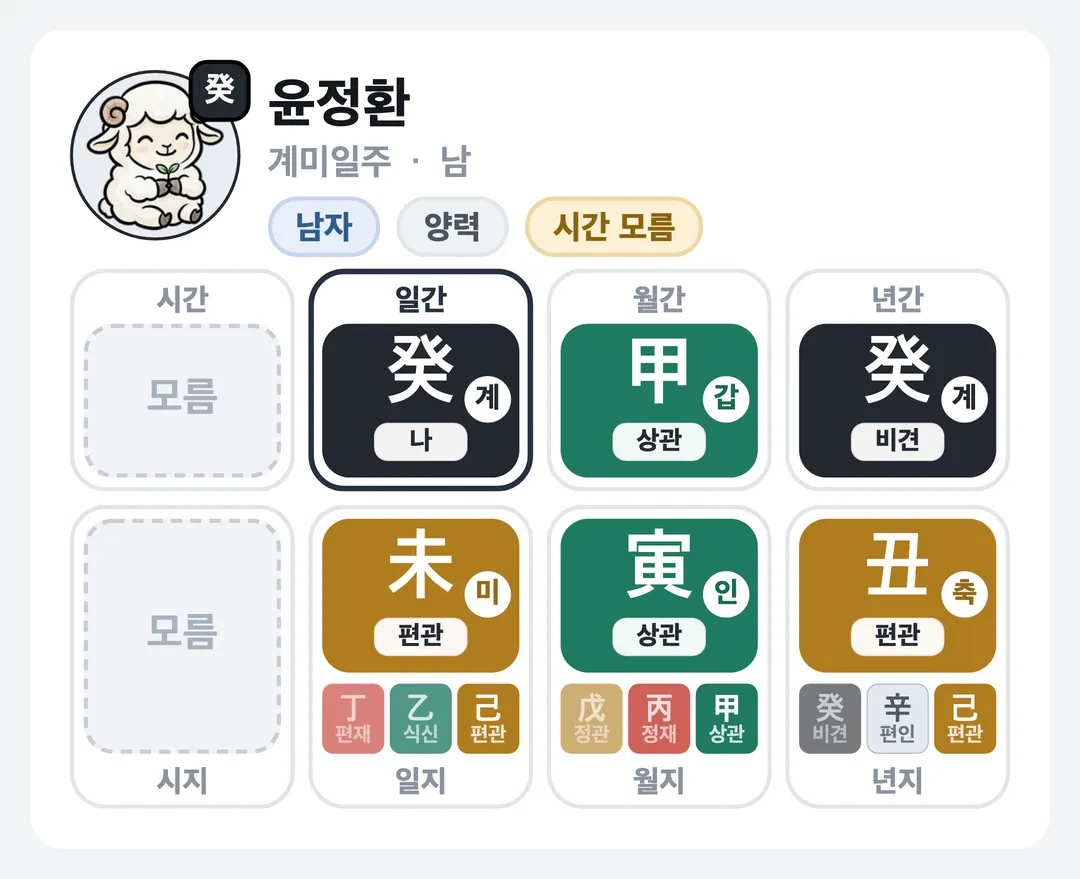 윤정환 사주 원국 — 계미일주