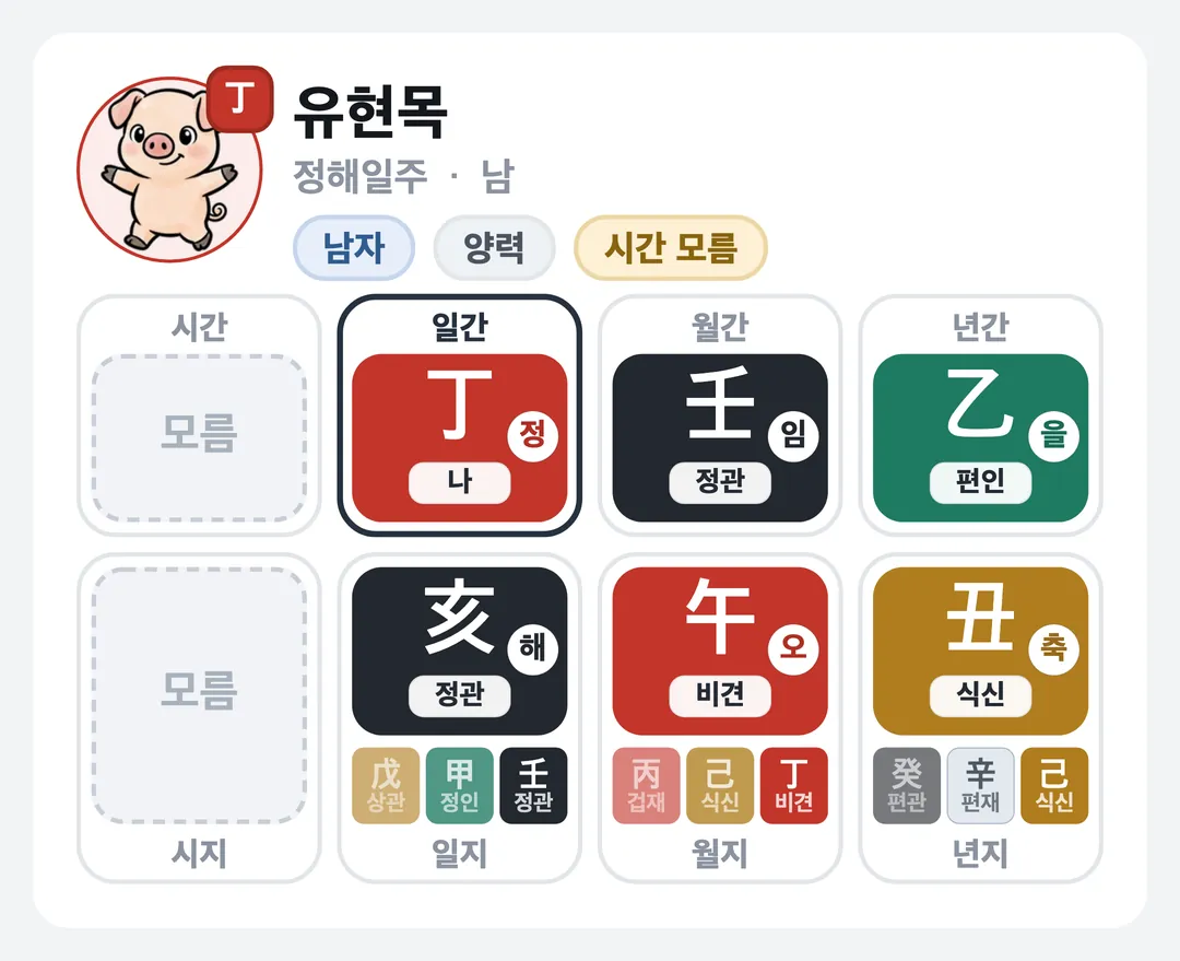 유현목 사주 원국 — 정해일주