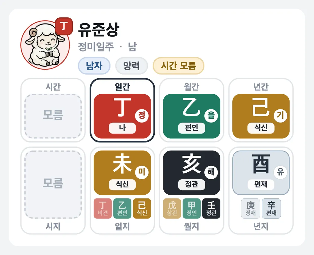 유준상 사주 원국 — 정미일주