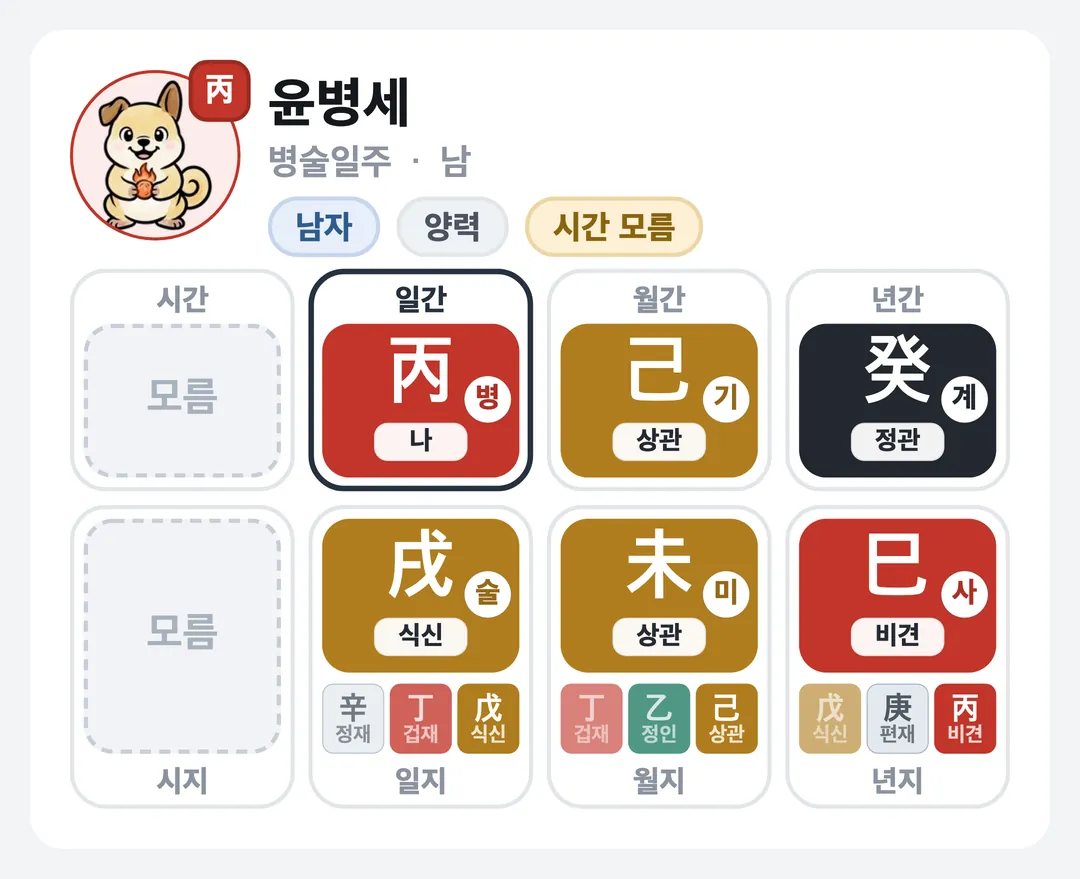 윤병세 사주 원국 — 병술일주