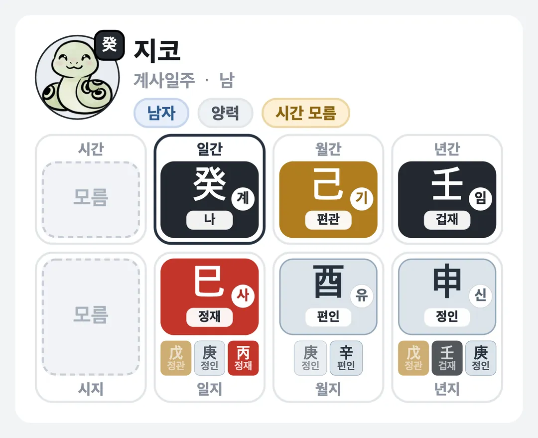 지코 사주 원국 — 계사일주
