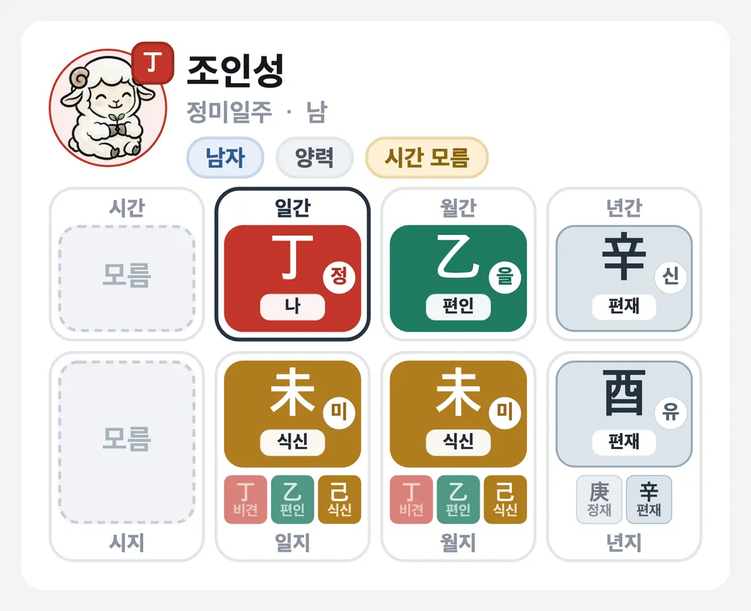 조인성 사주 원국 — 정미일주